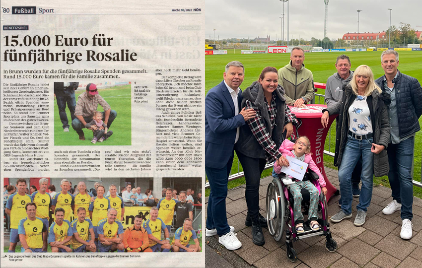 Zeitungsartikel: "15.000 Euro für fünfjährige Rosalie"